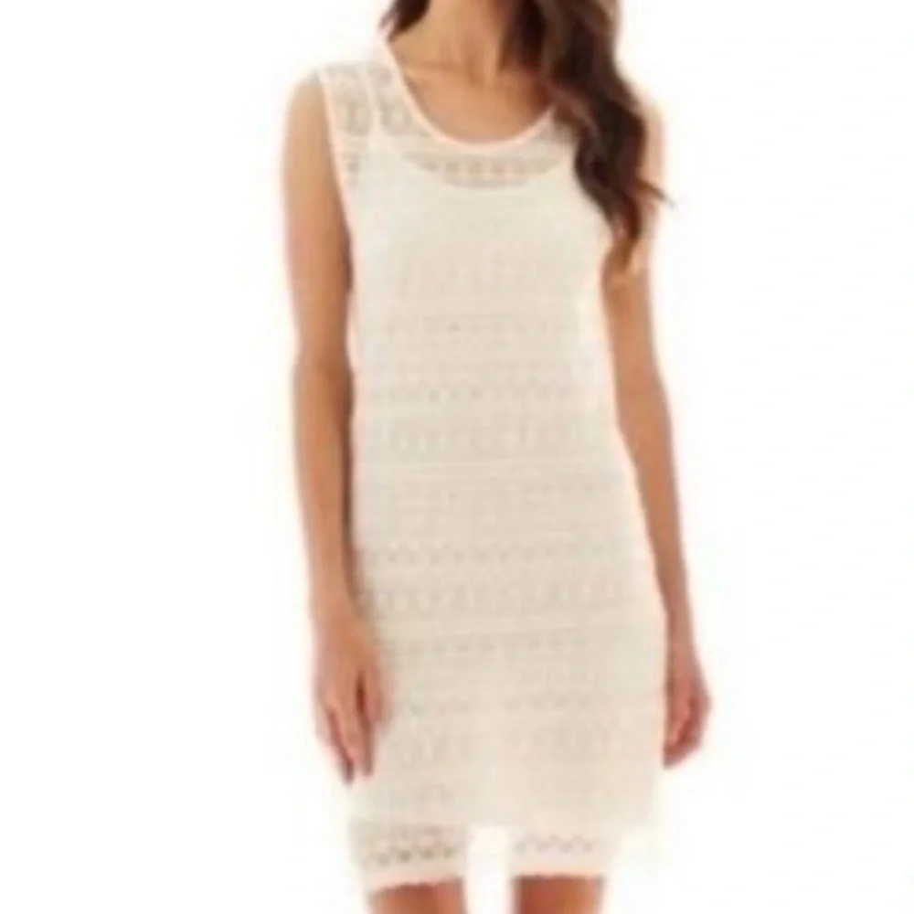 NWT MANGO Brenda Crochet Knee Length Dress Size S Ivory Lined Sleeveless Boho